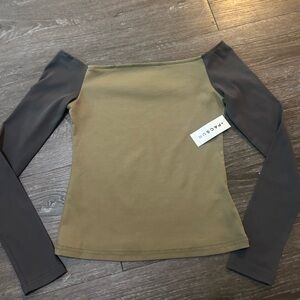 Edikted Olive and Charcoal Off-Shoulder Top